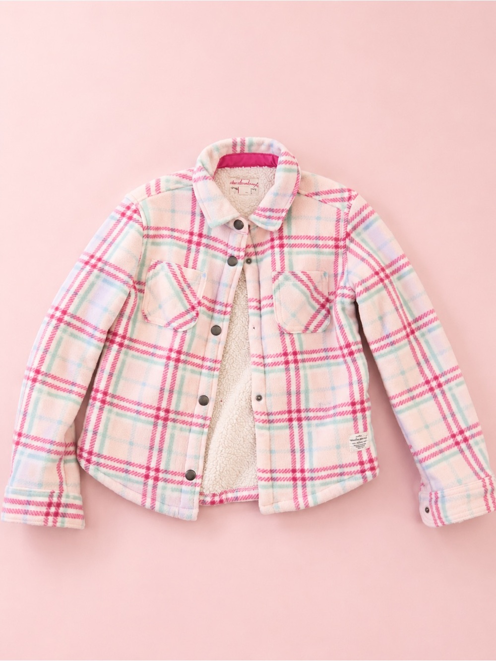 Weatherproof Girls Pink Plaid Sherpa Pea Coat